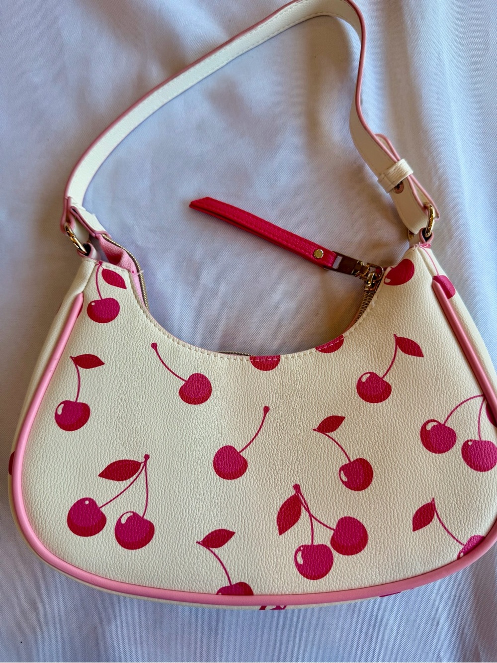 Claire's Pink Cherry White Shoulder Bag with cute Pink Interior